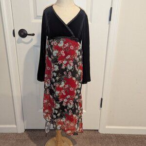 🐲3 FOR $9🦄 Zoey Long Sleeve Velvet Faux Wrap Uneven SharkBite Hem Asian Dress